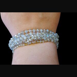 Loft 7 Strand Silver Tone Beaded Magnetic Clasp 6.5" Bracelet